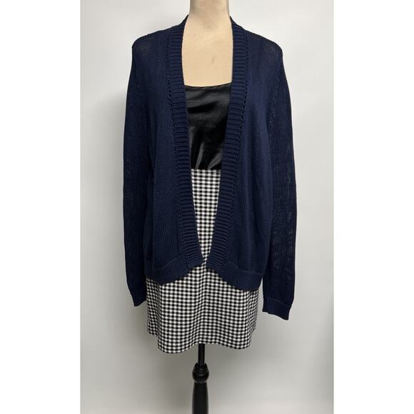 J. McLaughlin Cotton Linen Sweater Cardigan XL Comfort Quiet Luxury Navy Preppy - Picture 1 of 13